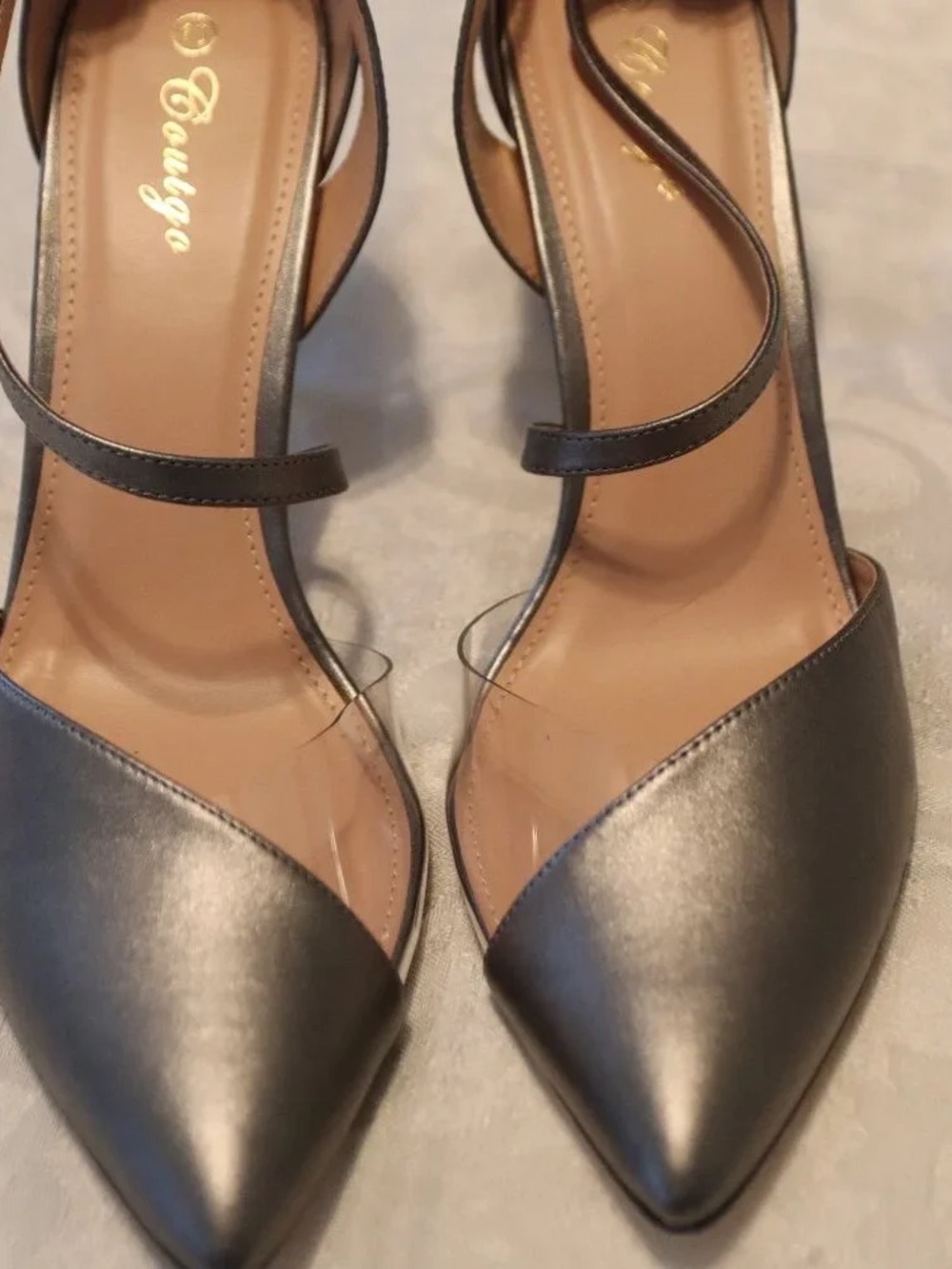 Women's Metallic Pointed-Toe Ankle Strap Heels - Silver